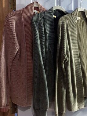 3 Ribbed Open-Front Knit Cardigans - Dusty Rose, Olive, Blk/gry